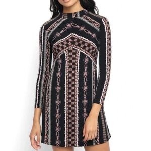 Free People Black and Pink Long Sleeve Dress